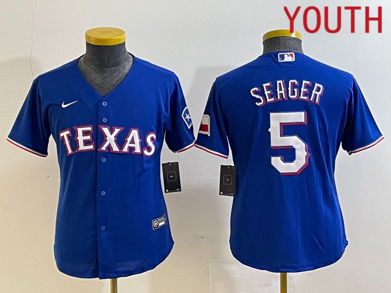 Youth Texas Rangers #5 Seager Blue Game Nike 2023 MLB Jersey style 1